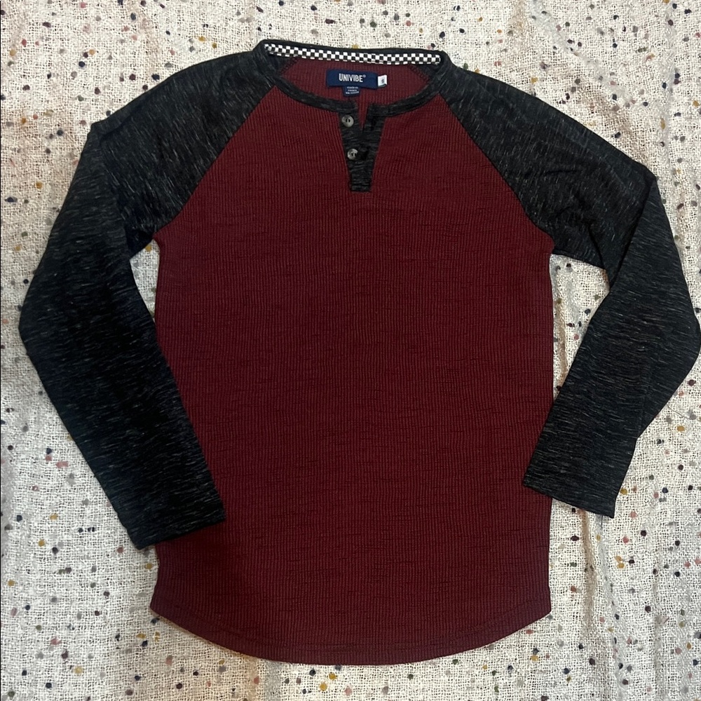 Univibe Maroon and Black Kids Henley Shirt size S